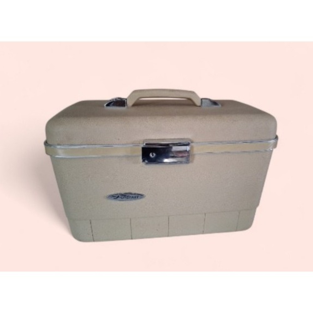 Vintage Forecast Train Case Makeup Case Beige Hard Shell Vanity Storage